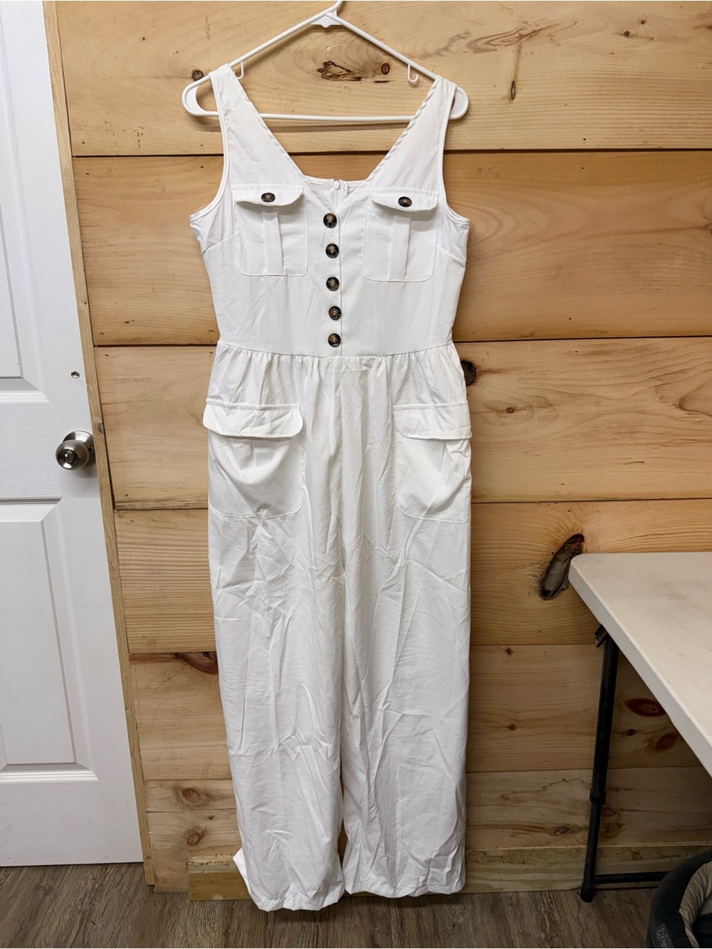 Sleeveless White Button-Front Jumpsuit